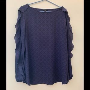 Banana Republic Purple Black Ruffle Sleeve Blouse
